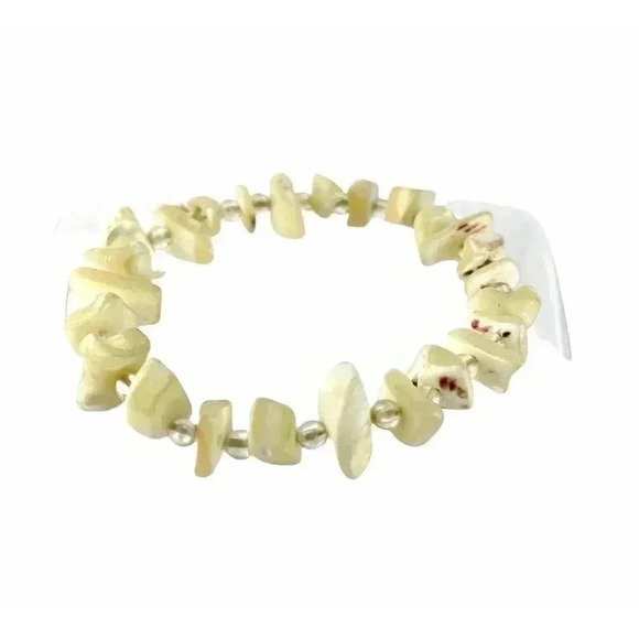 VTG Cream Mother of Pearl Nugget Bead Stretch Bangle Bracelet - Picture 6 of 6